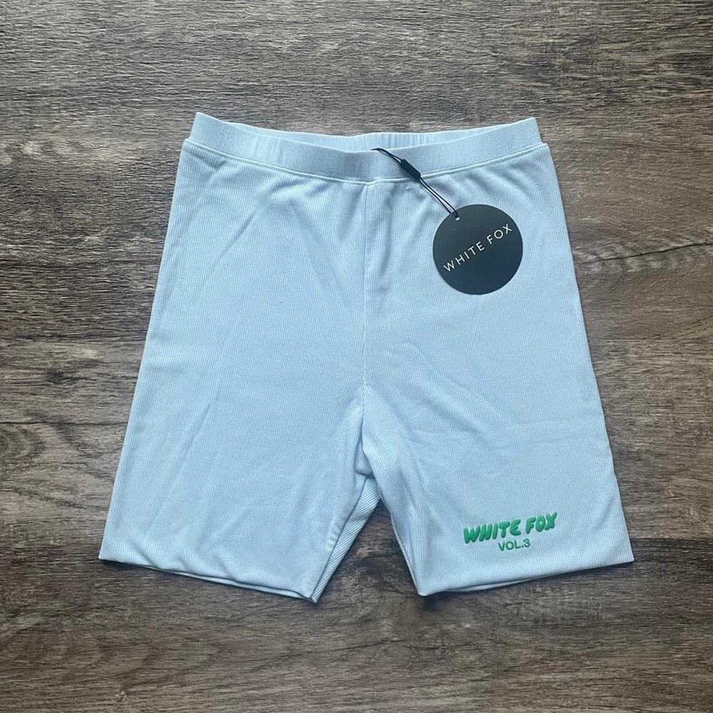 white fox arctic blue biker shorts
